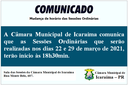 Alteração de horário das Sessões Ordinárias da Câmara Municipal de Icaraíma.