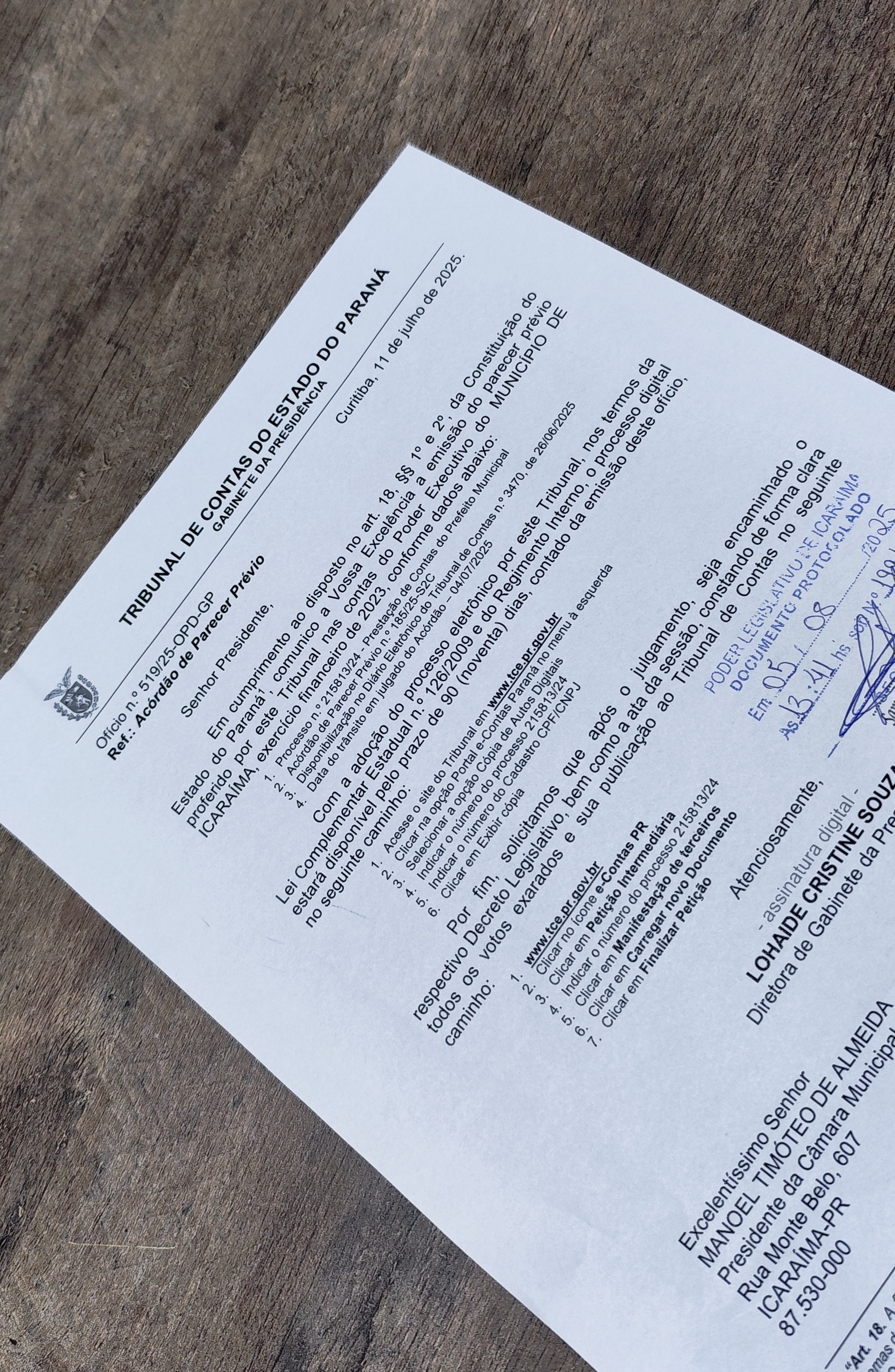 Câmara analisa contas do Executivo de 2023