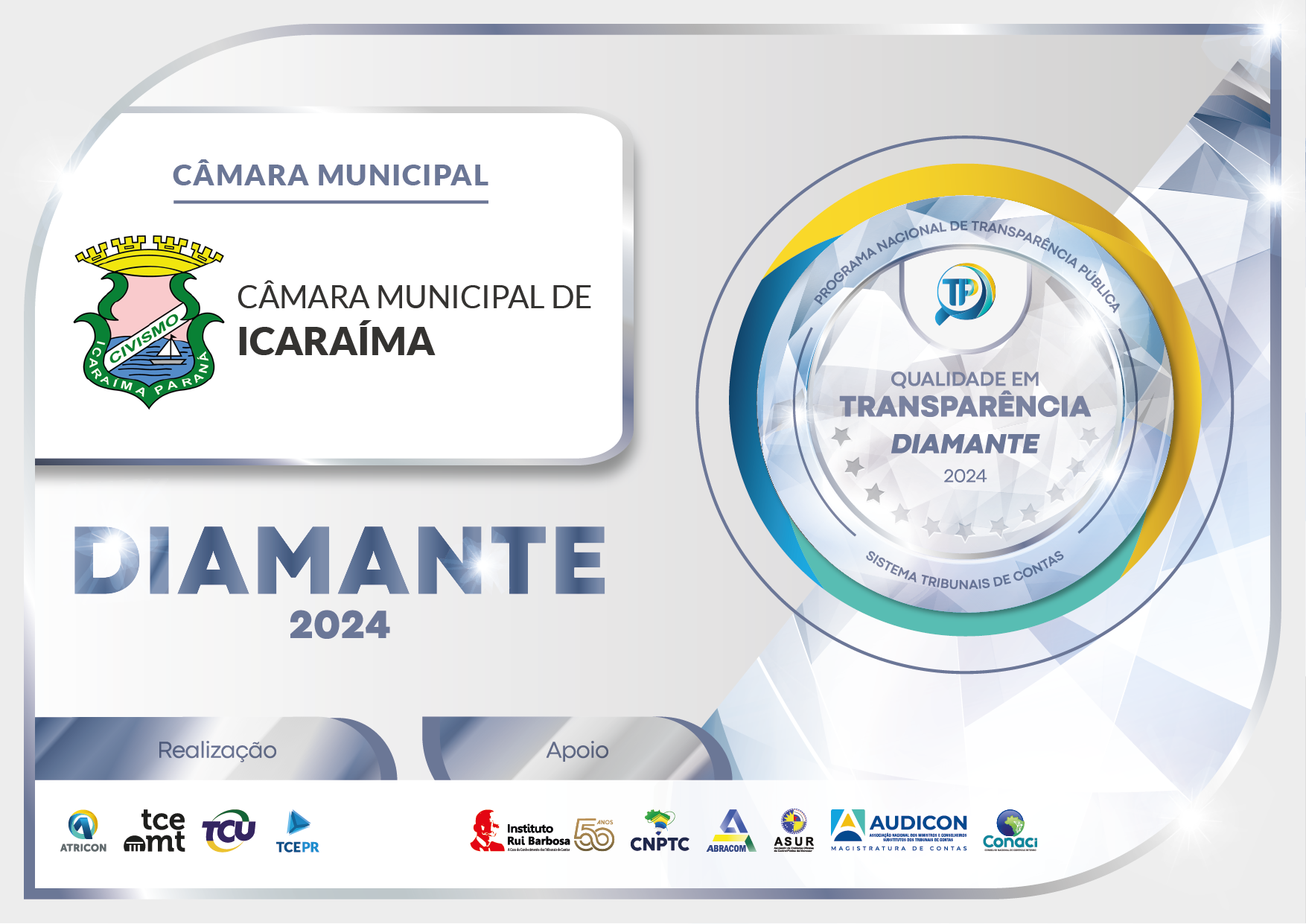 Câmara de Icaraíma mantém o Selo Diamante de Transparência do Tribunal de Contas