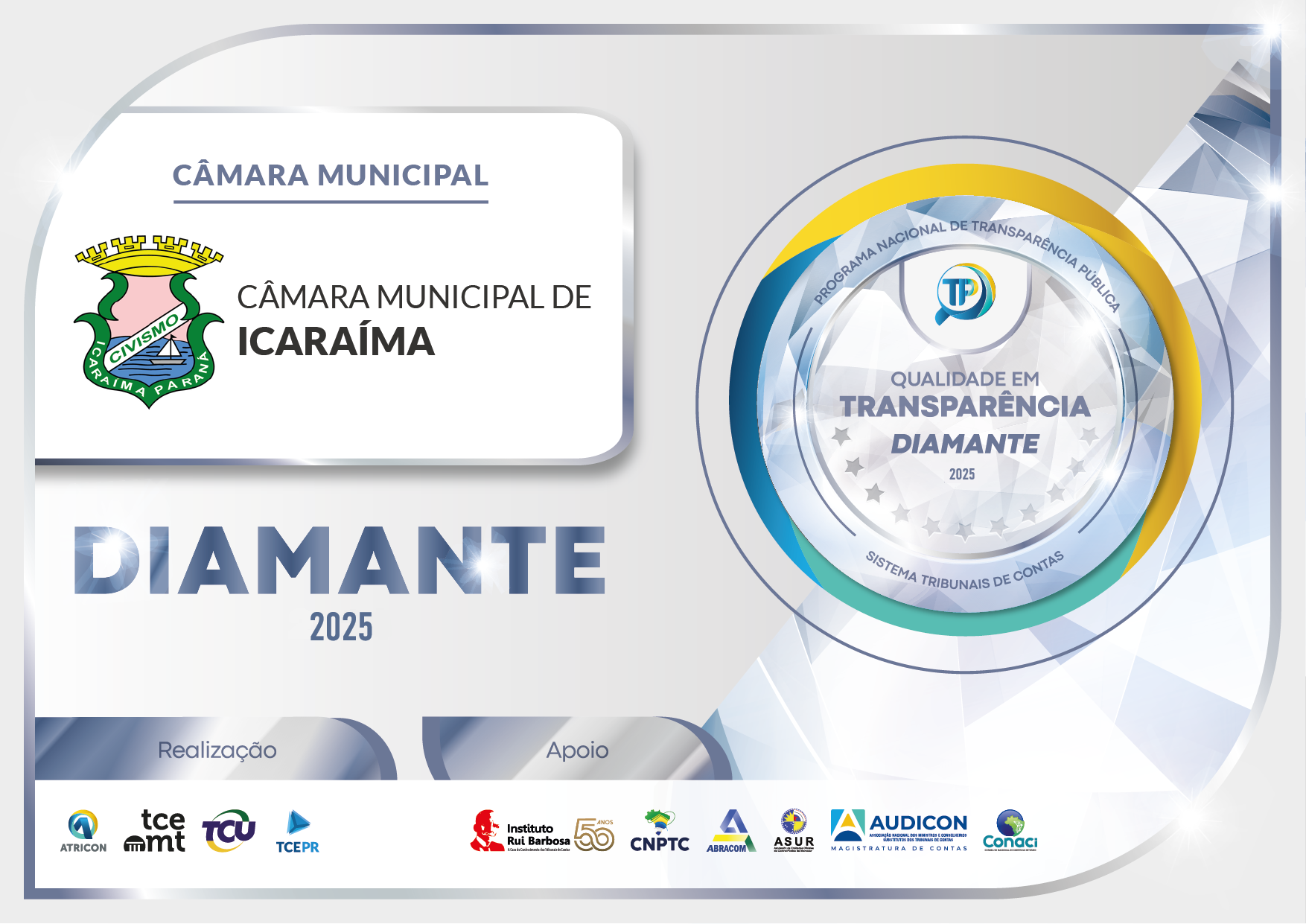 Câmara Icaraíma mantém Selo Diamante e conquista 100% em transparência no índice do Tribunal de Contas do Paraná