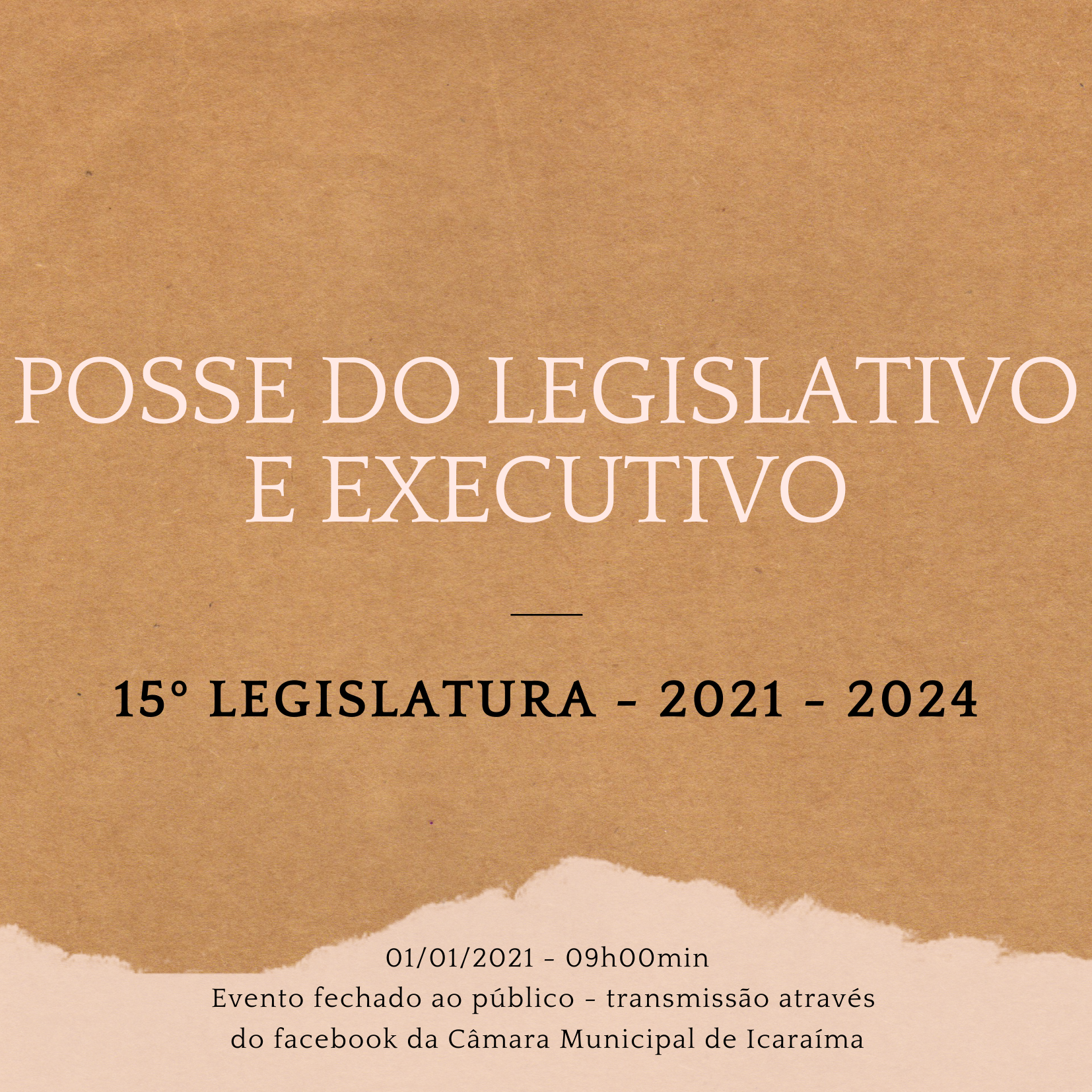 Sessão de Posse dos eleitos no dia 1º de Janeiro de 2021 será fechada ao público.